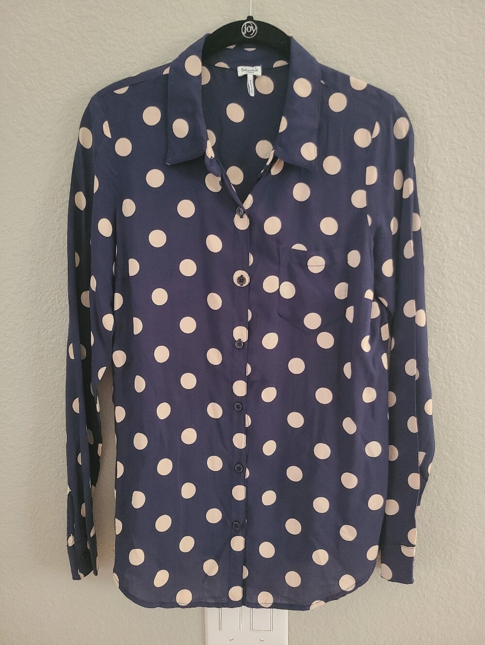 Splendid Navy Blue Polka Dot Button-Down Shirt Womens Medium